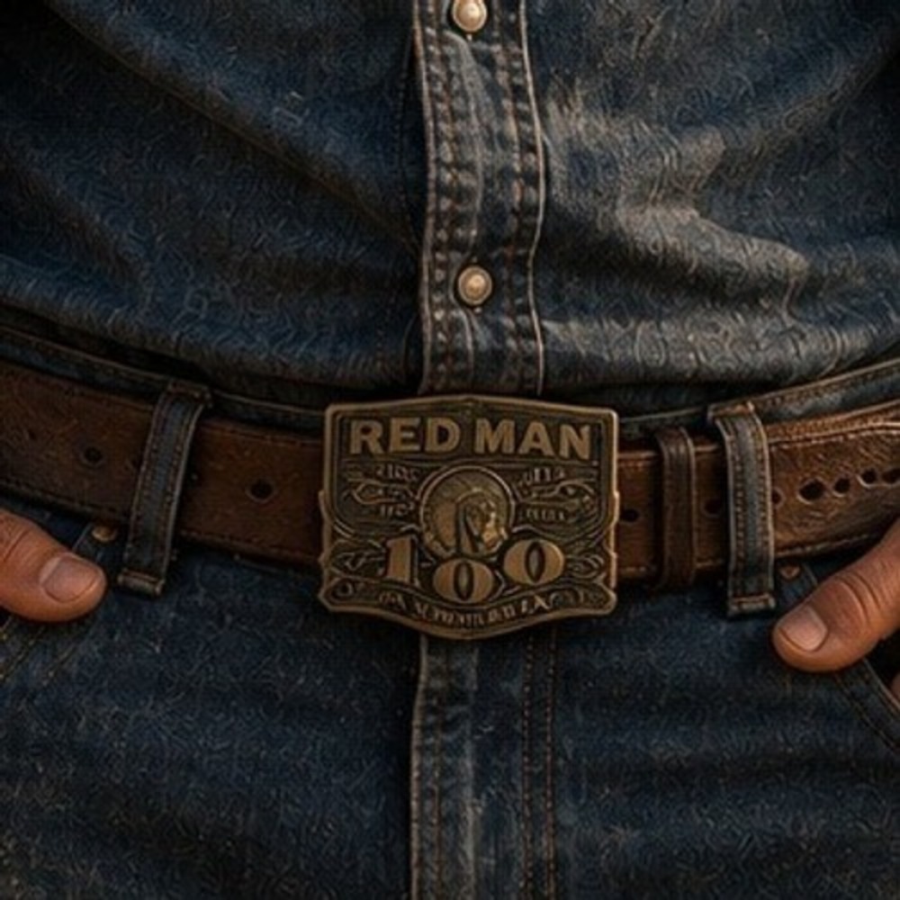 Red Man Chewing Tobacco 100th Anniversary Belt Buckle‎  Vintage Brass Tone
